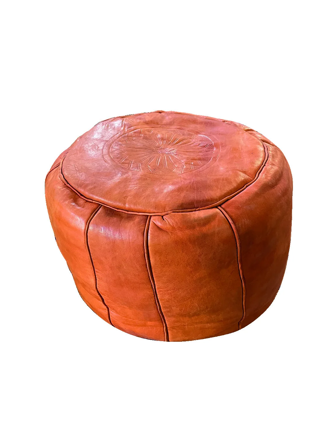 Pouf cylindrique cuir orange